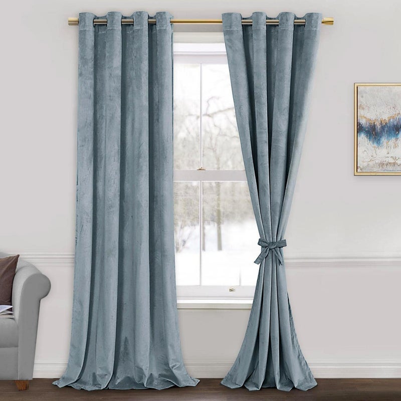 ستائر جيوزهن من المخمل الأزرق الحجرية super soft ستائر نوافذ غرفة النوم ستائر تعتيم كفاءة الطاقة لغرفة المعيشة المكتب المنزلي W 52 x L 96 2 لوحات