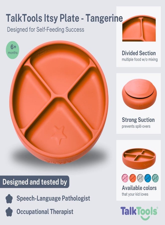 TalkTools Itsy Plate Must-Have Silicone Baby Plates with Suction | Non-Toxic Toddler Feeding Plate | Divided Portion | BPA-Free, Easy-Clean, Travel-Friendly Baby Dishware - Made in USA (Tangerine) - Image 3