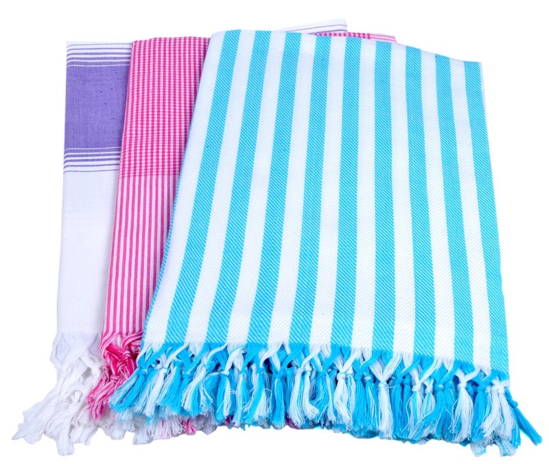 Sathiyas 100% Soft Cotton Bath Towels - Pack of 3 (Pink, Blue, Lavender) (asvtwl250) - Image 4