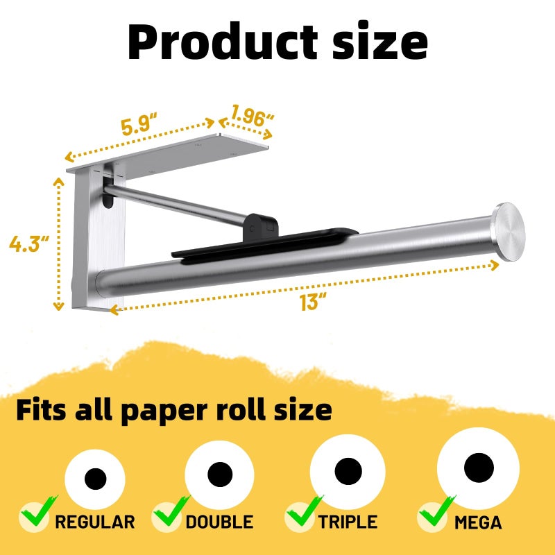 Ofiray-home Upgraded Kitchen Paper Towel Holder - One-Hand Tear Under Cabinet Stick-on Towel Rack for Hanging Paper - First Apartment Essentials Wall Mount Self Adhesive Stainless Steel Rack Fits - Image 3