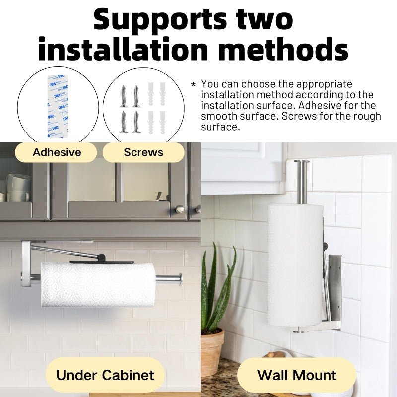 Ofiray-home Upgraded Kitchen Paper Towel Holder - One-Hand Tear Under Cabinet Stick-on Towel Rack for Hanging Paper - First Apartment Essentials Wall Mount Self Adhesive Stainless Steel Rack Fits - Image 4