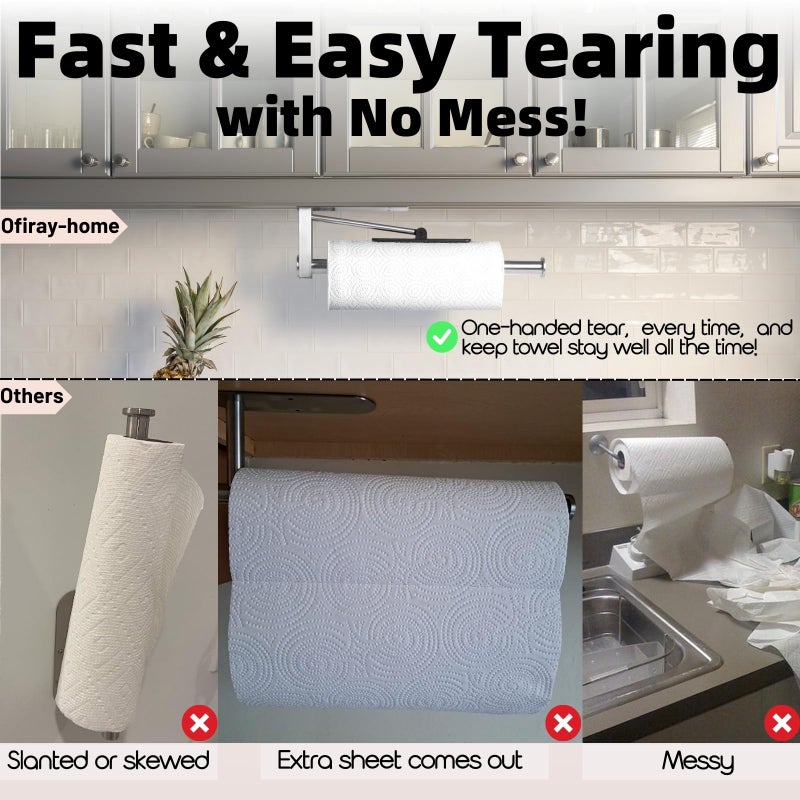 Ofiray-home Upgraded Kitchen Paper Towel Holder - One-Hand Tear Under Cabinet Stick-on Towel Rack for Hanging Paper - First Apartment Essentials Wall Mount Self Adhesive Stainless Steel Rack Fits - Image 5