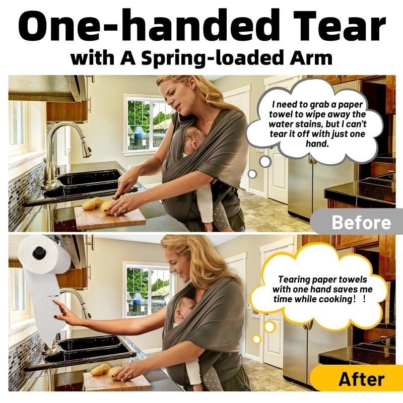 Ofiray-home Upgraded Kitchen Paper Towel Holder - One-Hand Tear Under Cabinet Stick-on Towel Rack for Hanging Paper - First Apartment Essentials Wall Mount Self Adhesive Stainless Steel Rack Fits - Image 2
