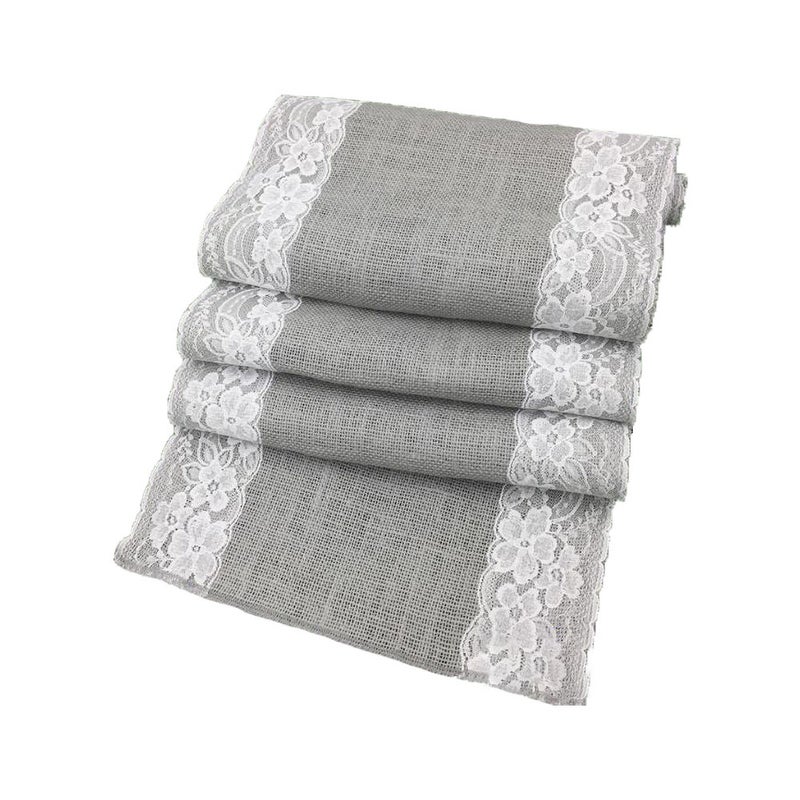 مفرش طاولة كلاسيكي من الدانتيل رمادي 30x180سم - Image 1