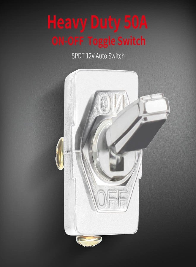 DAIERTEK Heavy Duty Automotive Toggle Switch, 50 Amp 12V, 2 Position On/Off, Spst, 2-Pin Metal, Chrome, Screw Terminal (2 Pieces) - Image 2