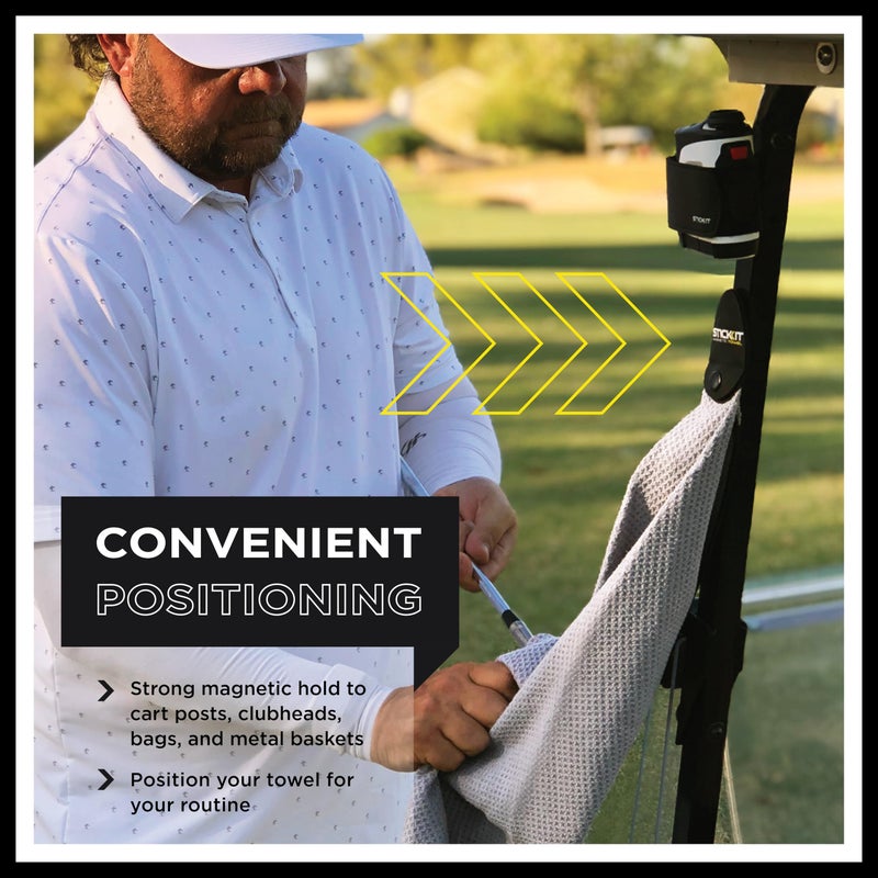 STICK-IT STICKIT Magnetic Towel, Gray | Top-Tier Microfiber Golf Towel with Deep Waffle Pockets | Industrial Strength Magnet for Strong Hold to Golf Carts or Clubs - Image 2