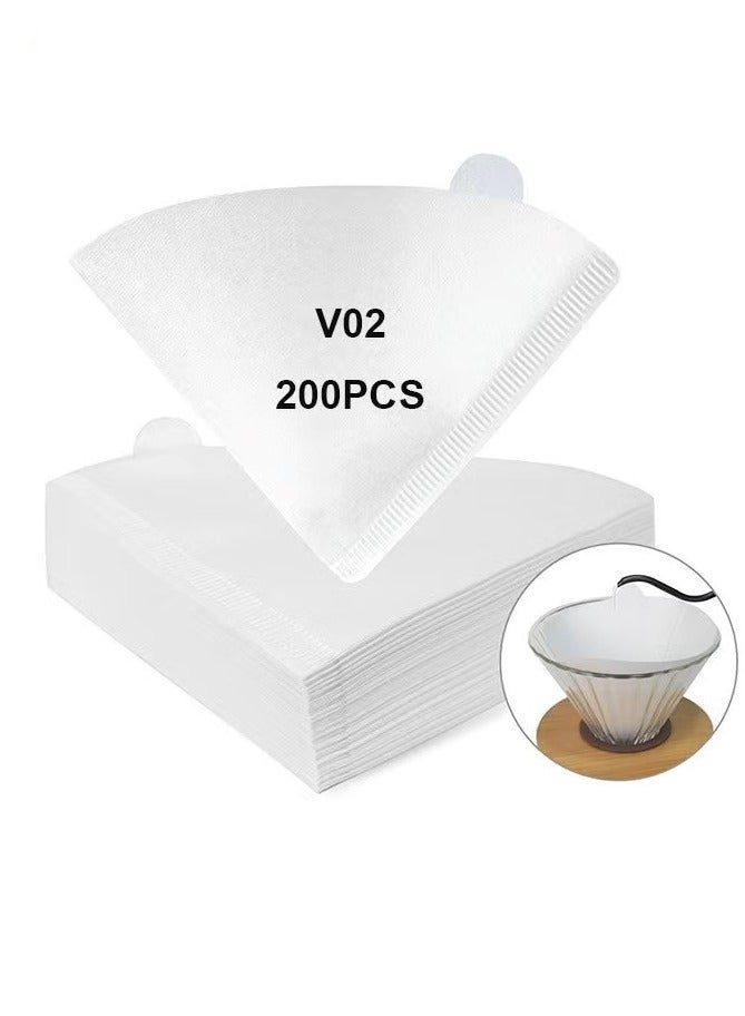 V60 Cone Coffee Filters, White Size 02,200 Counts 2-4Cups V02 Disposable Coffee Filter Paper Cone, Compatible with V60 For Pour Over Droppers and Drip Coffee Maker. (white)