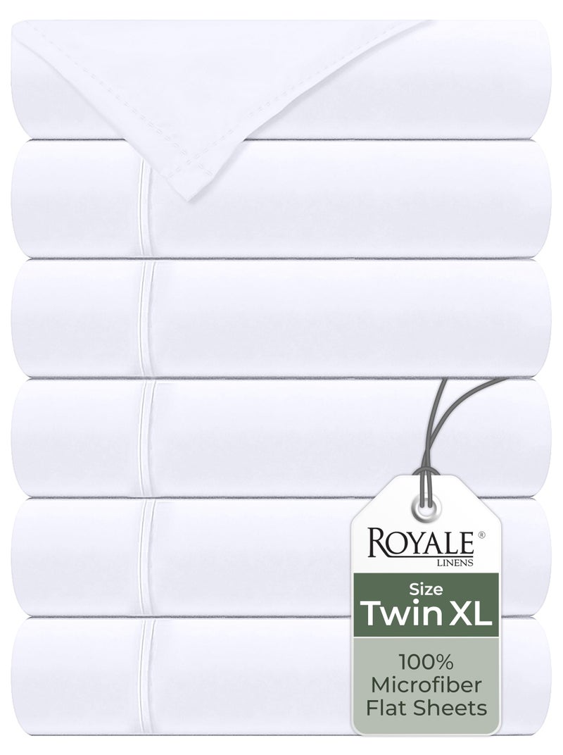 Royale Linens 6 Pack Bulk Flat Sheet Set  Top Sheets  Soft 1800 Microfiber Wrinkle  Stain Resistant  for Hotel Massage Table Hospital Dorm  Twin XL Flat Sheet Sold Separately Twin Xl White