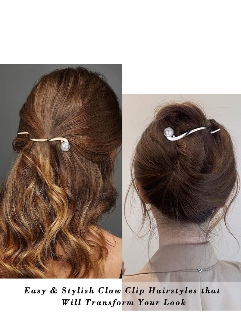 Y&D - Hairpin Pearl Barrettes for Women French Hair Clips Moon Pearls Pins Thin & Thick Hair, 4 Pcs, Silver&Gold - Image 1