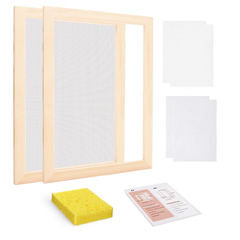 Worown A4 Wooden Paper Making Screen Kit Paper Making Frames Mould and Deckle for DIY Paper Crafts 12 x 8 Inch
