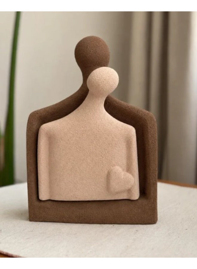 Calda Together Handmade Natural Clay Decorative Sculpture Set – Modern Abstract Couple Statue – Rustic Textured Home Decor Accent for Living Room, Bedroom, Office, Shelf & Console Table – Beige and Brown - Image 1