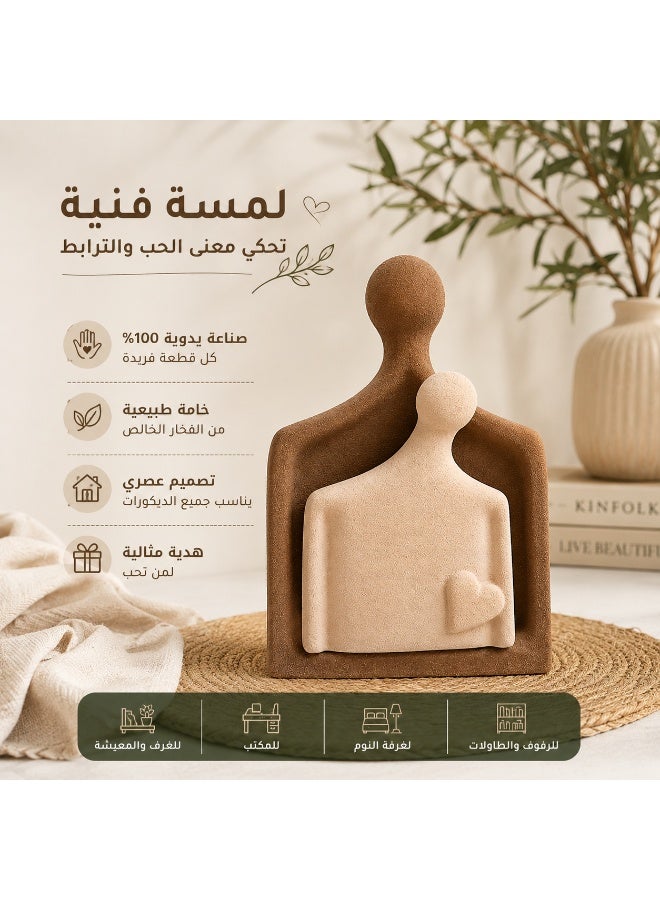 Calda Together Handmade Natural Clay Decorative Sculpture Set – Modern Abstract Couple Statue – Rustic Textured Home Decor Accent for Living Room, Bedroom, Office, Shelf & Console Table – Beige and Brown - Image 3