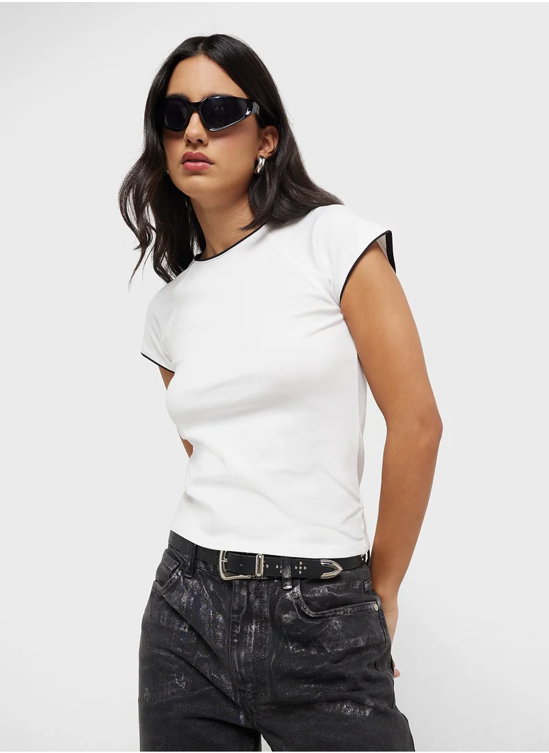 مانجو Cotton T-Shirt With Contrasting Trim