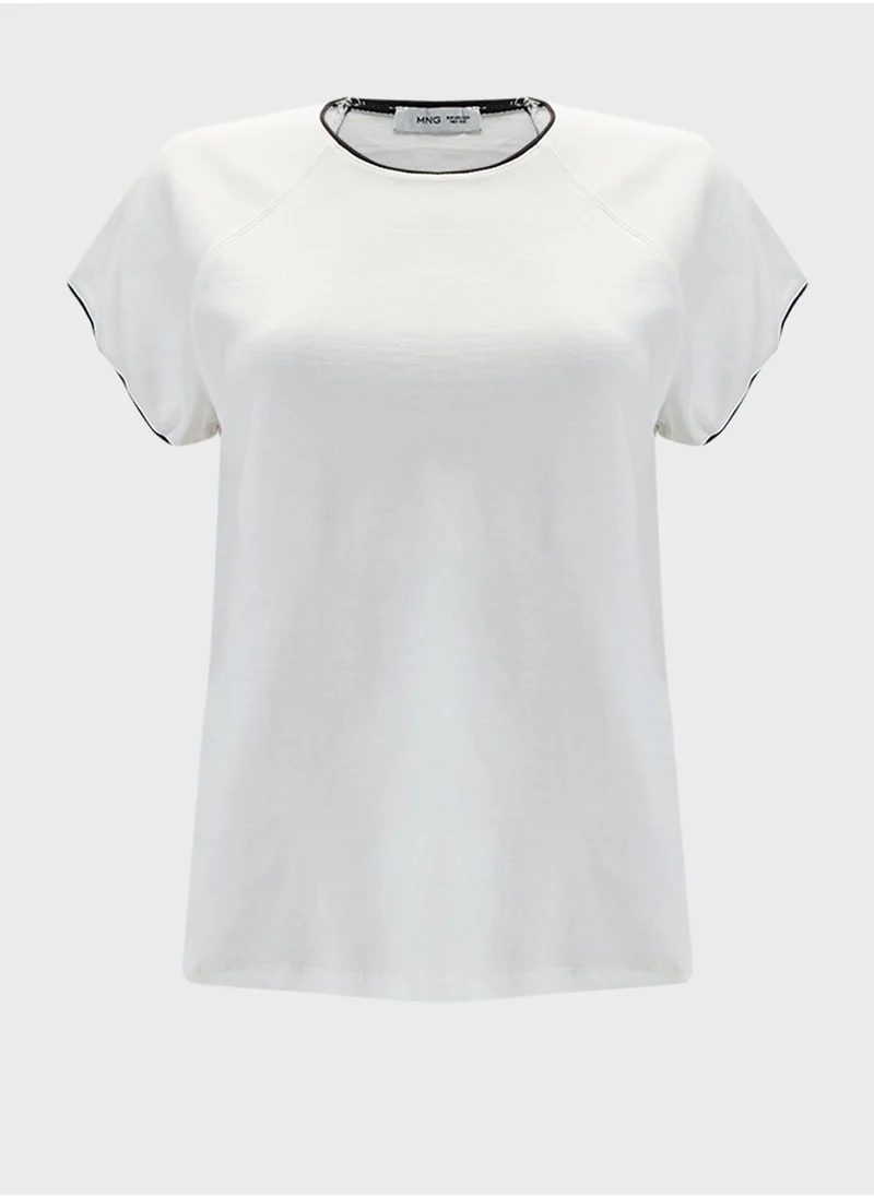 مانجو Cotton T-Shirt With Contrasting Trim