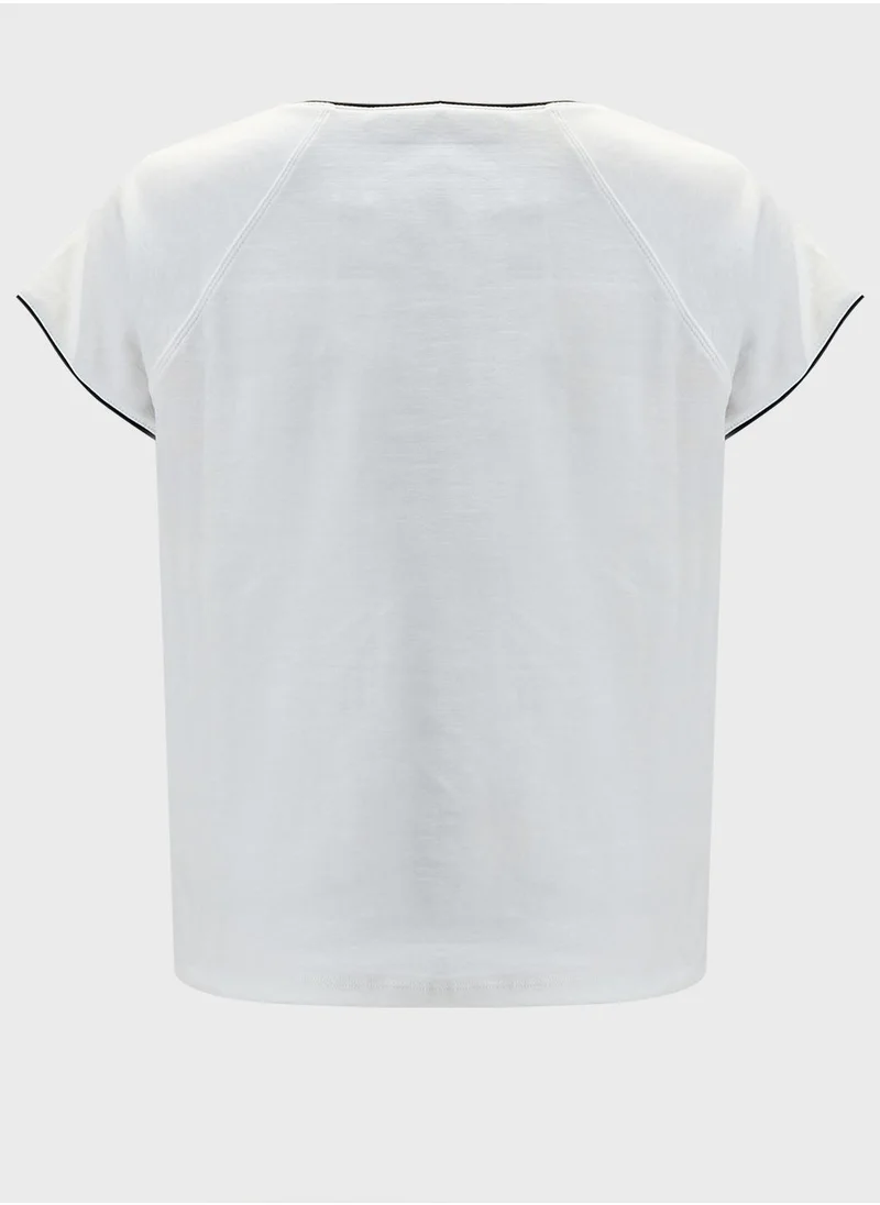 مانجو Cotton T-Shirt With Contrasting Trim