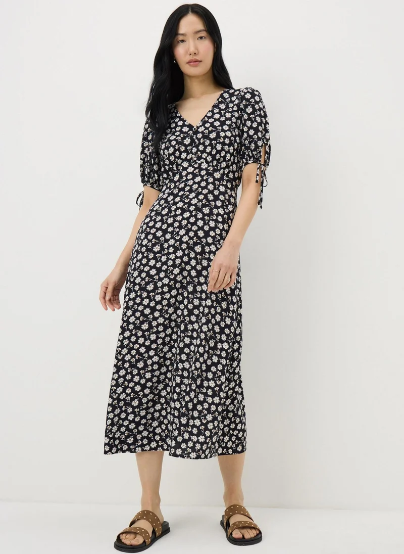 Black Ditsy Floral Midi Tea Dress