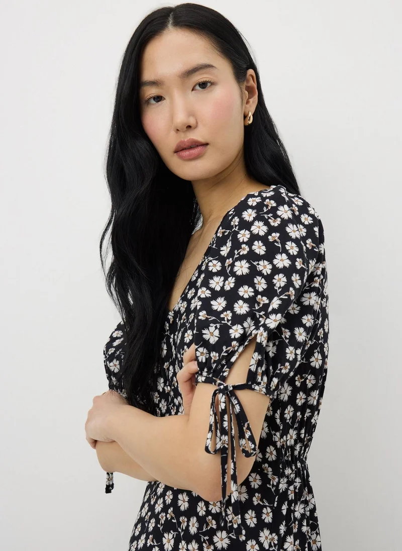 Matalan black floral Black Ditsy Floral Midi Tea Dress for Women | Best Price UAE