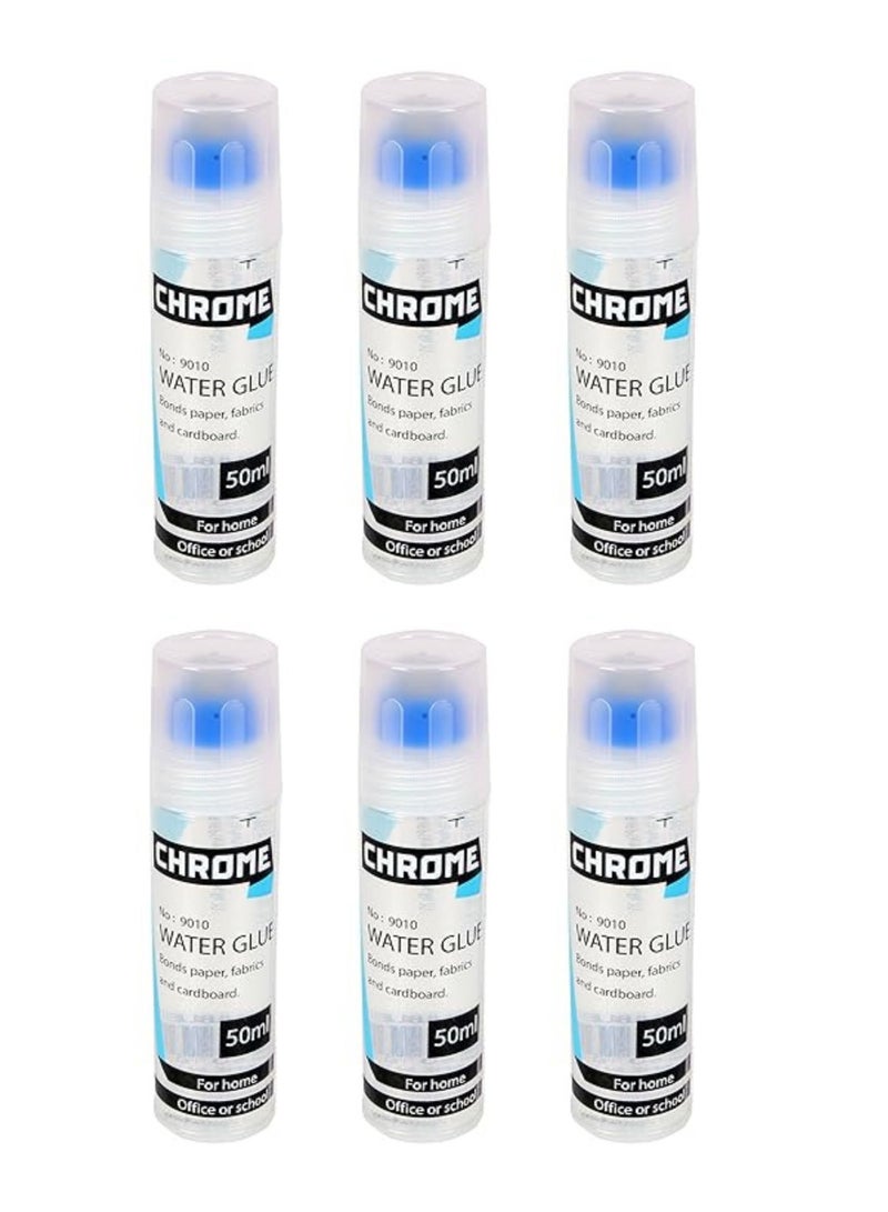 Transparent Water Glue, 50ml, Pack of 6, Ideal for Crafts, School and Office