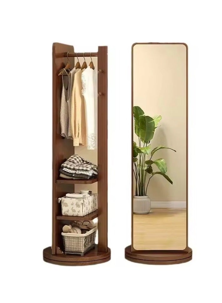 GT-Wheel Floor Mirror With Coat Rack Luxury Modern 360° Rotating Wood Full Body Length Mirror for Living Room and Bedroom  - Image 2