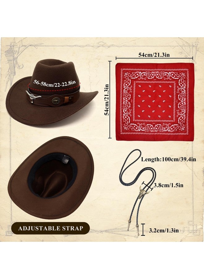 JoeRita JoeRita Western Cowboy Costume Men Tasseled Vest Hat Bandana Necklace Cowboy Outfit Accessories for Halloween Cosplay (Khaki, XXL) - Image 4