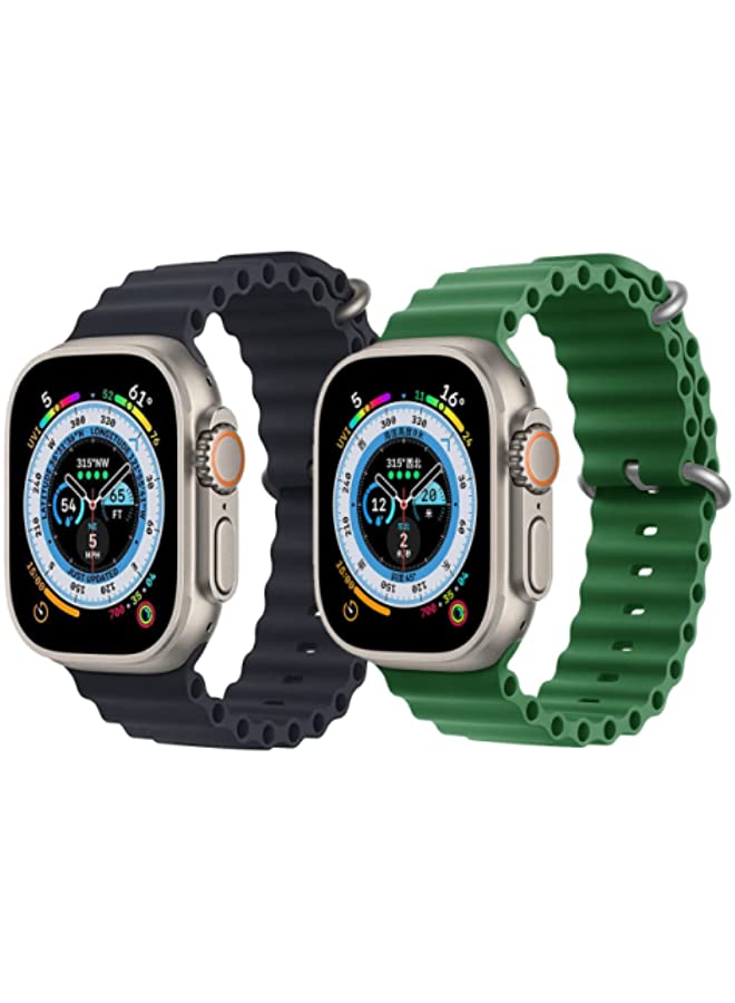 IAF Silicone Ocean Band Strap Black Silicone Ocean Band Strap Green Set of 2 for Apple Watch Ultra 8 49mm