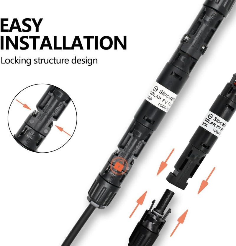 Slocable Store 15A Solar in-line Fuse Holder Connector, IP68 1000V Male and Female Connector, for Solar Photovoltaic System (with 10X38mm Fuse) - Image 4