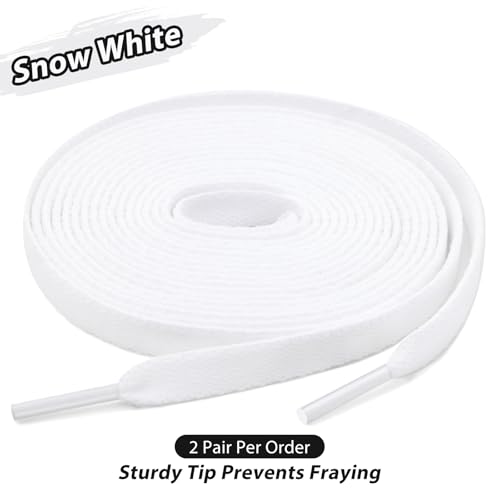 Puzeam 2 Pair Upgrade Tight Weave Flat Shoe Laces for Sneakers 28 Colors 5/16" Wide Replacement Shoelaces for Adults and Kids (Snow White, 180 cm) - Image 3