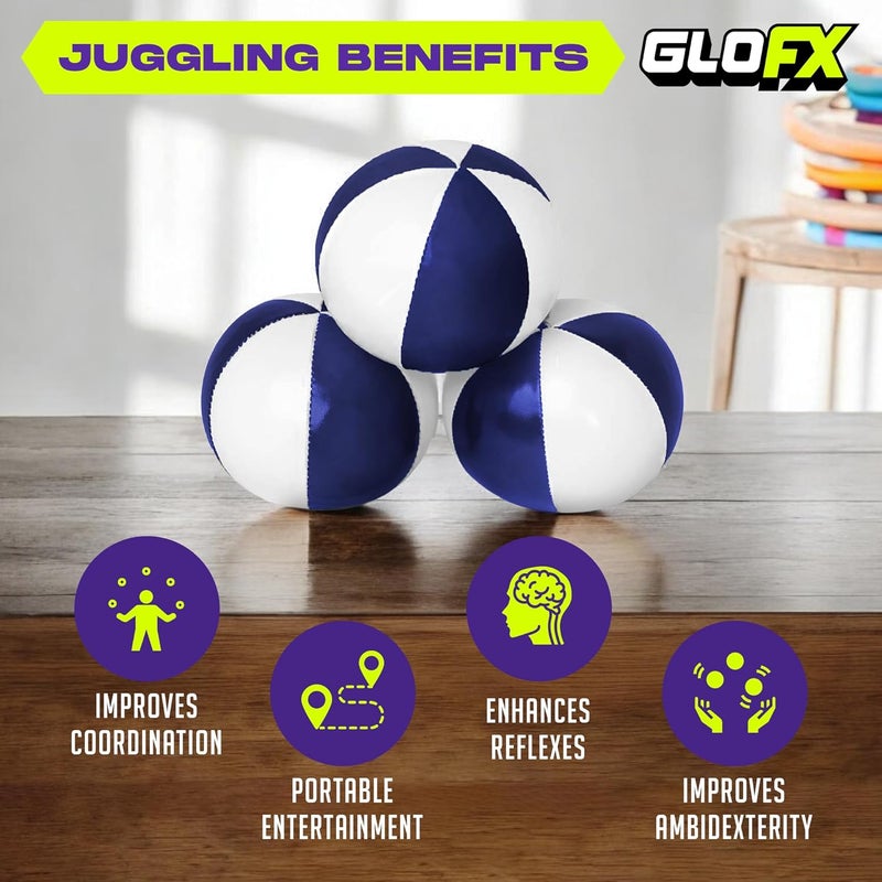GloFX كرات التلاعب [عبوة من 3] للمبتدئين إلى المحترفين - تصميم بدون ارتداد - مجموعة كرات تلاعب وزنها متين - بناء من طبقتين - مجموعة تلاعب ناعمة وسهلة - أبيض وأزرق - Image 3