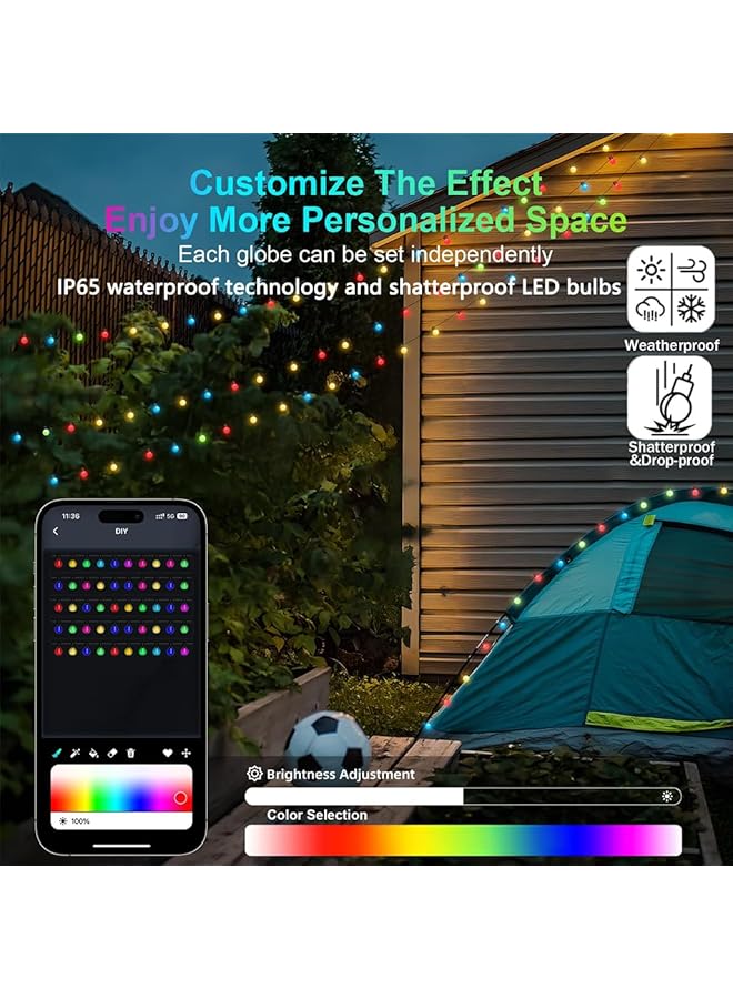 erorex Outdoor String Lights 5M Patio Lights With Dimmable 25 Globe Rgb Led Bulbs Usb Color Changing Hanging Lights With Smart App And Remote Control For Backyard Party Decor - Image 4