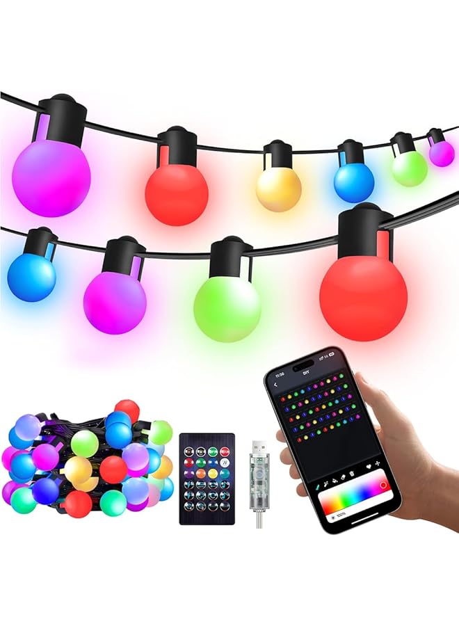 erorex Outdoor String Lights 5M Patio Lights With Dimmable 25 Globe Rgb Led Bulbs Usb Color Changing Hanging Lights With Smart App And Remote Control For Backyard Party Decor - Image 1