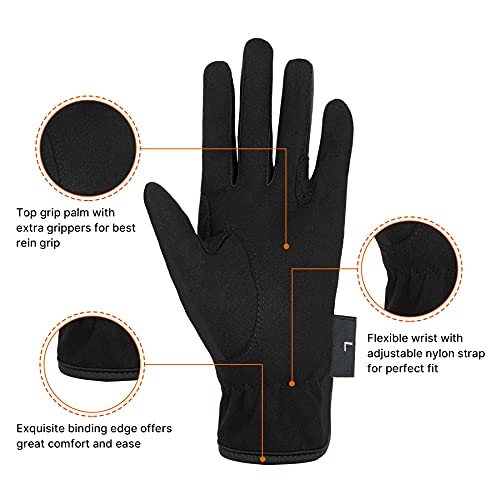 Amoy Kids Horse Riding Gloves Breathable Children Equestrian Horseback Anti-Slipping Boys & Girls Youth Outdoor Biking Cycling Sport Mitts Black M Age 8-10 - Image 3