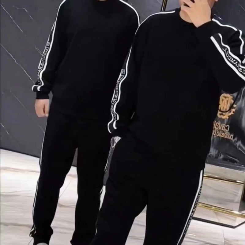 2024 Spring Striped Round Neck Pullover High Elastic Men And Women Suit Internet Celebrity Same Casual Sports Two Pieces Suit - Image 2