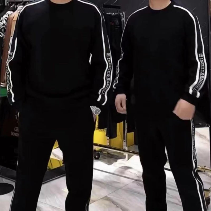2024 Spring Striped Round Neck Pullover High Elastic Men And Women Suit Internet Celebrity Same Casual Sports Two Pieces Suit - Image 4