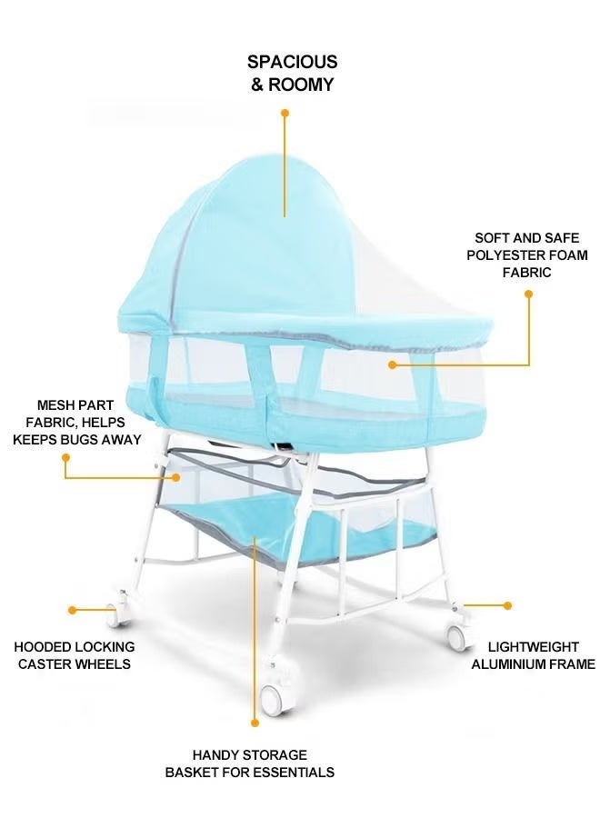 XiuWoo Baby Bassinet, Lightweight Compact Portable Bassinet, Easy and Quick Fold with Removable Double Canopy, Breathable Mesh Design, Ice Blue - Image 4