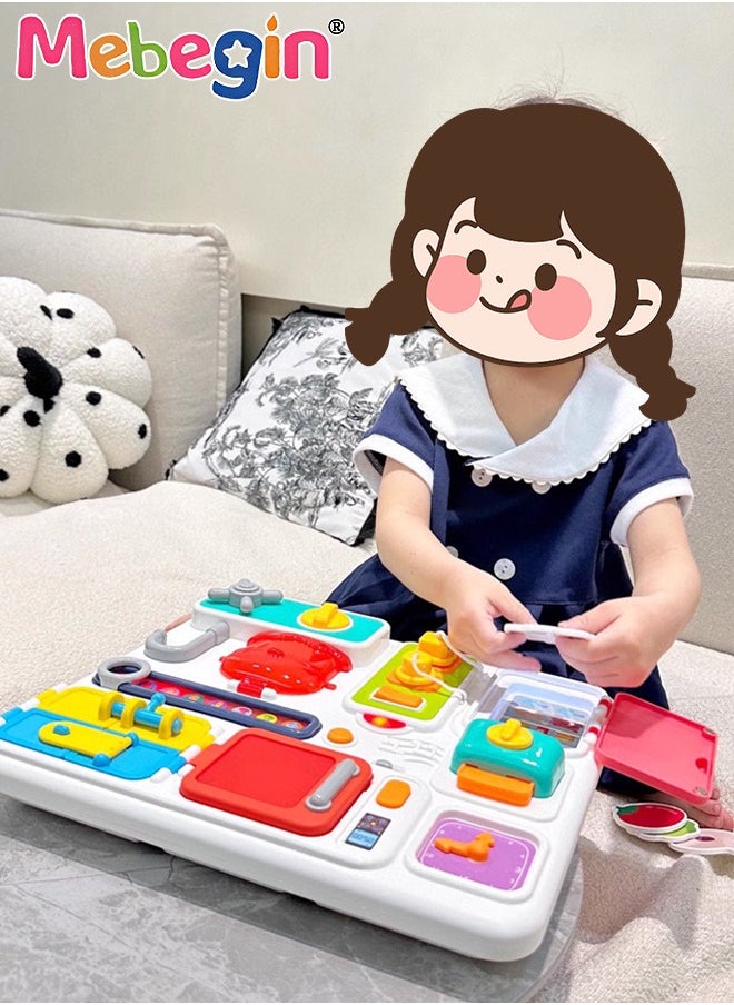 MEBEGIN Busy Board with Music and Lights, Musical Sensory Learning Toys for Toddler Travel Toys, Montessori Busy Board Educational Learning Activities Fine Motor Skills Kitchen Cognition Game Board  - Image 2