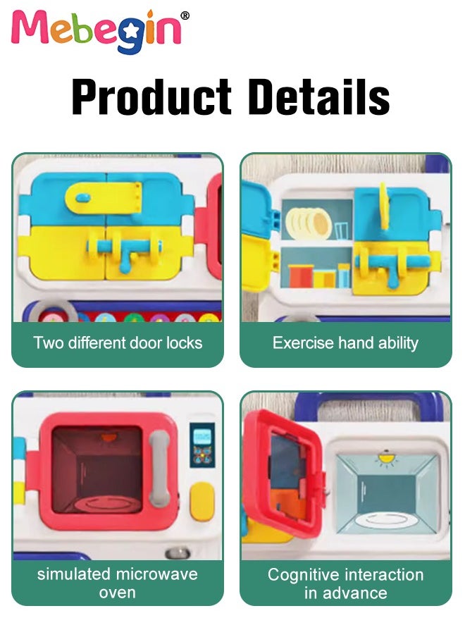 MEBEGIN Busy Board with Music and Lights, Musical Sensory Learning Toys for Toddler Travel Toys, Montessori Busy Board Educational Learning Activities Fine Motor Skills Kitchen Cognition Game Board  - Image 4