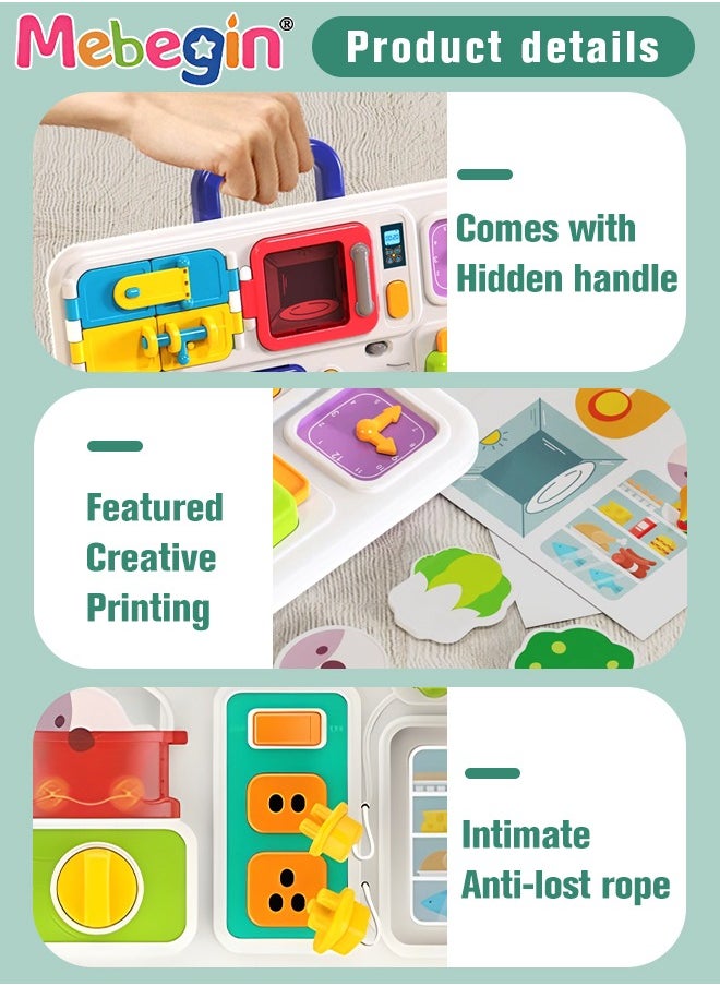 MEBEGIN Busy Board with Music and Lights, Musical Sensory Learning Toys for Toddler Travel Toys, Montessori Busy Board Educational Learning Activities Fine Motor Skills Kitchen Cognition Game Board  - Image 5