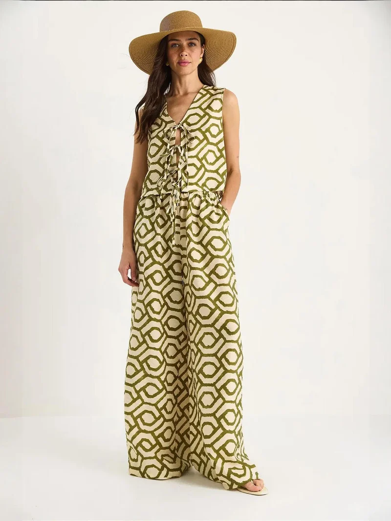 بيانكو لوتشي طقم تونيك طويل بياقة على شكل حرف  وسروال واسع من لوتشي