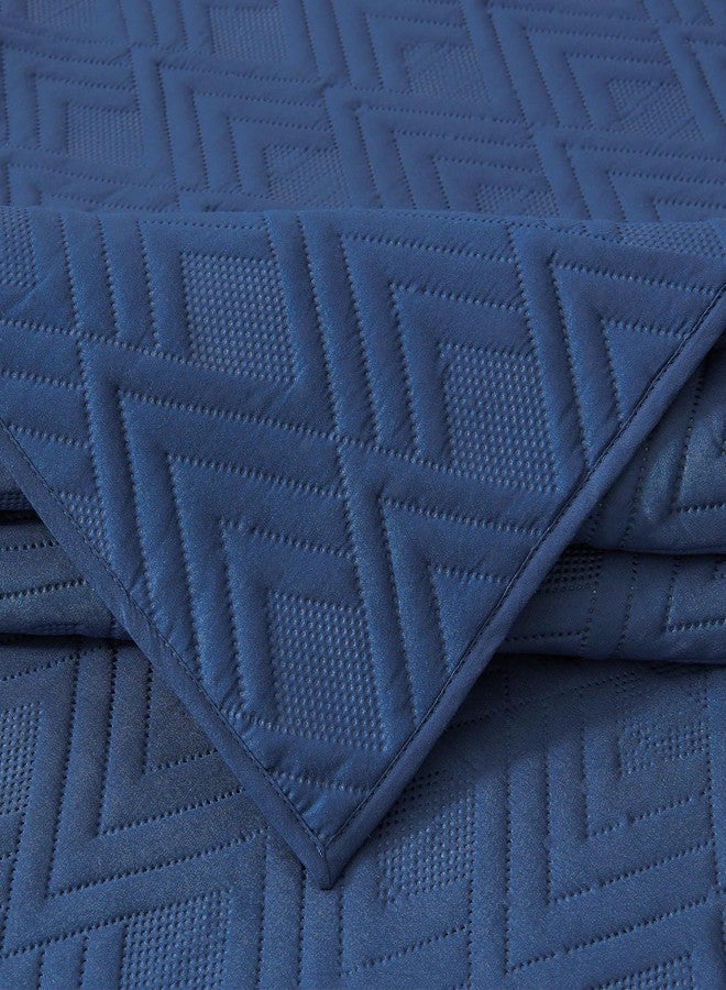 يمي أطقم مفروشات سرير EMME Quilts بحجم كوين، غطاء سرير أزرق داكن ناعم وخفيف الوزن مغسول مسبقًا، غطاء سرير مريح قابل للعكس من الألياف الدقيقة مع غطاء وسادة (نمط ماسي، 90 بوصة × 90 بوصة) - Image 5