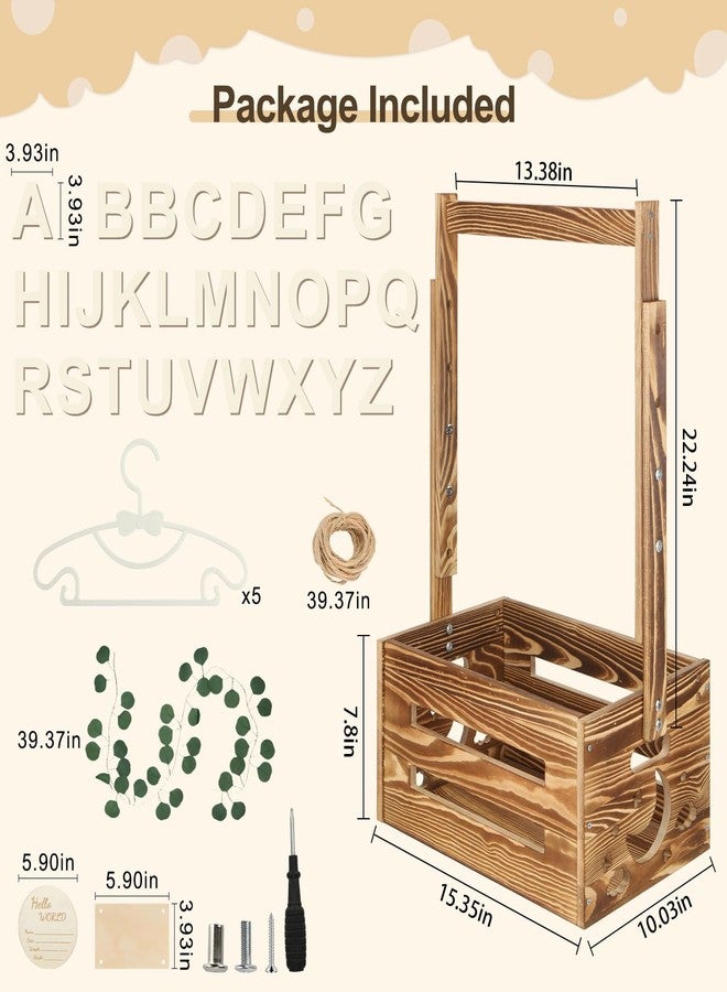 TAEYONK Wooden Baby Shower Crate Closet, Baby Shower Basket with 33.5" High Hanger Rack and Swing, DIY Baby Welcome Box with Handle, Easy Assembly Storage Crate for Pregnancy New Parent（Brown） - Image 4