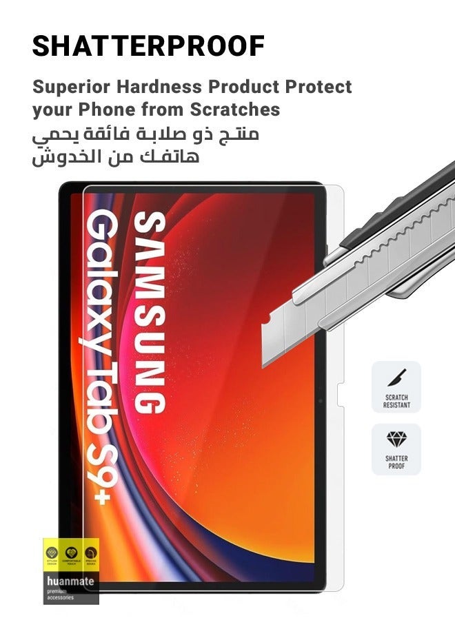 huanmate 2 Pieces Tempered Glass Screen Protector For Samsung Galaxy Tab S9 Plus 12.4 Inch Clear - Image 3