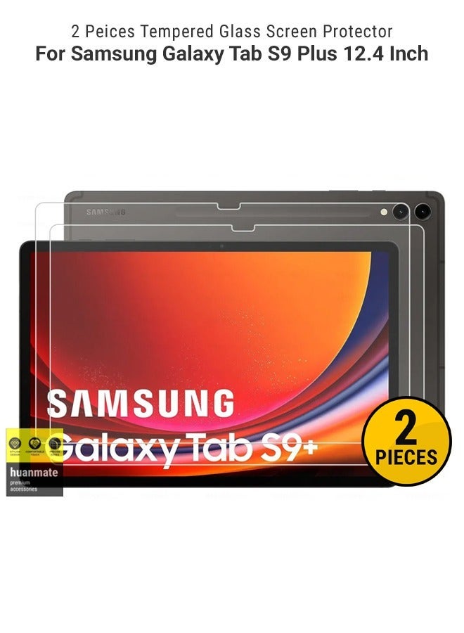 huanmate 2 Pieces Tempered Glass Screen Protector For Samsung Galaxy Tab S9 Plus 12.4 Inch Clear - Image 1