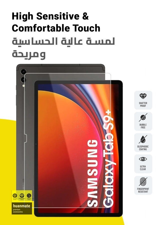 huanmate 2 Pieces Tempered Glass Screen Protector For Samsung Galaxy Tab S9 Plus 12.4 Inch Clear - Image 2