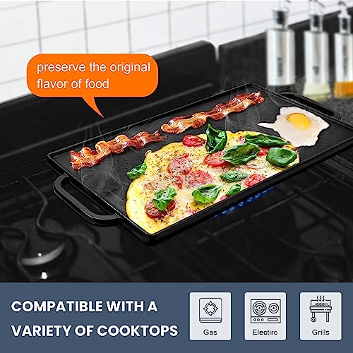 GGC شواية جريل قابلة للعكس من الحديد الزهر للطهي على الموقد، جريل مسطح للشواء الغازي، جانب مسطح ومجعد للاستخدام، لوحة جريل غير لاصقة للطهي في الهواء الطلق (20" × 9") - Image 5