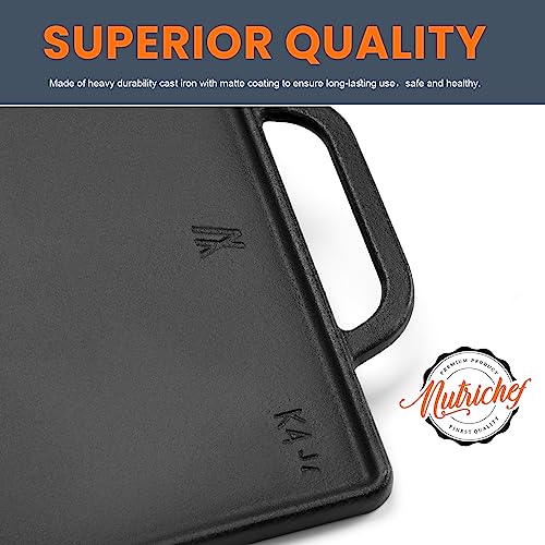 GGC شواية جريل قابلة للعكس من الحديد الزهر للطهي على الموقد، جريل مسطح للشواء الغازي، جانب مسطح ومجعد للاستخدام، لوحة جريل غير لاصقة للطهي في الهواء الطلق (20" × 9") - Image 4