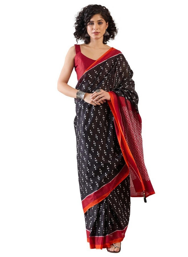 saree mall ساري مول ساري نسائي أسود قطن مطبوع جاهز للارتداء ساري دقيقة واحدة مع قطعة بلوزة (RTWMINAXI7605_SMC) - Image 1