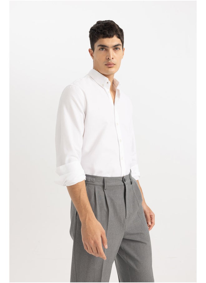 DeFacto - Man Smart Casual Modern Fit Polo Neck Woven Long Sleeve Shirt - Image 1
