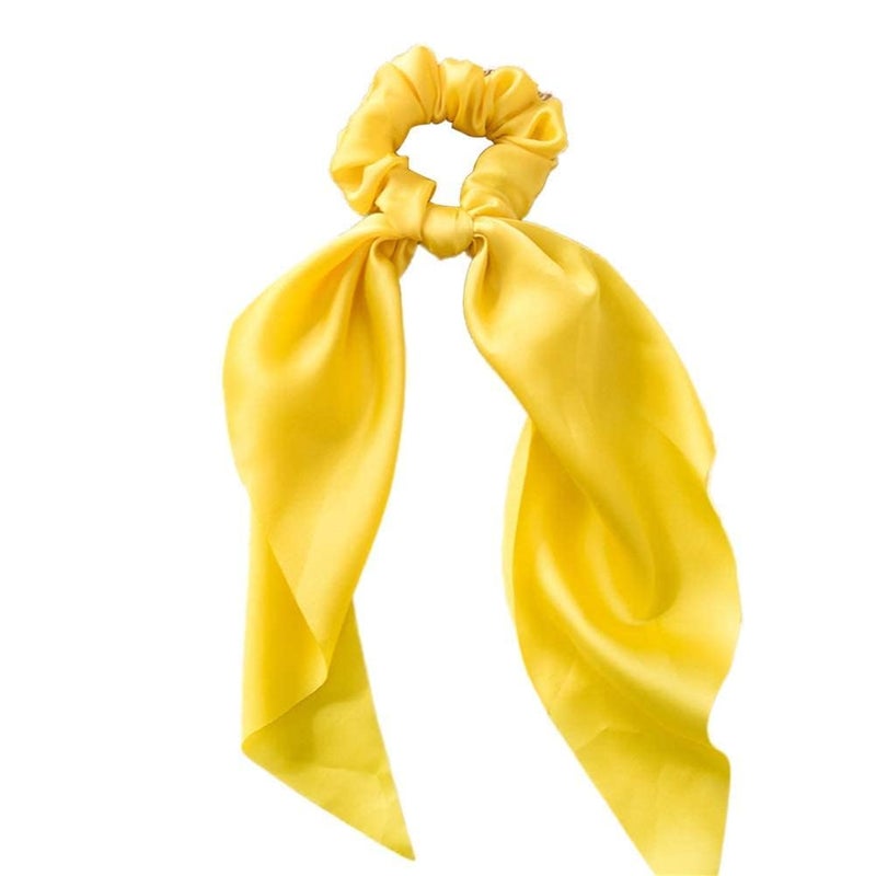Yellow Women Girl Bow Satin Ribbon Ponytail Scarf Hair Tie Rope Scrunchies Elastic Band Hair Scrunchies Bands Elastics and Ties Beauty and Personal Care Hair Care Hair Accessories