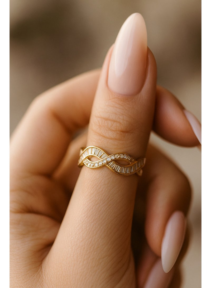 3Diamonds Gold-Plated Infinity Ring for Women – Adjustable with Baguette & Micro Zircon Stones - Image 3