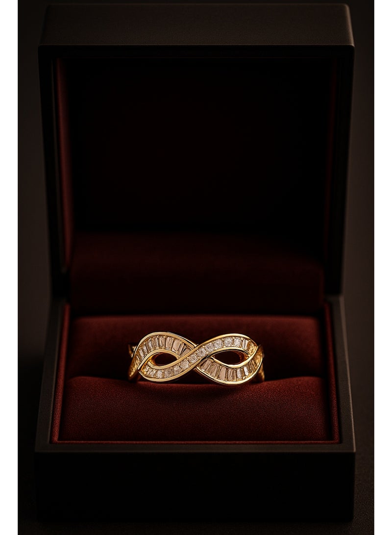 3Diamonds Gold-Plated Infinity Ring for Women – Adjustable with Baguette & Micro Zircon Stones - Image 2